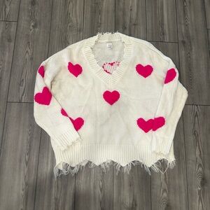 White Sweater with Pink Hearts